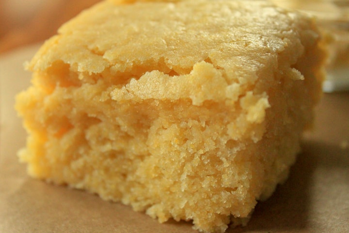 vegan cornbread slice close up. 