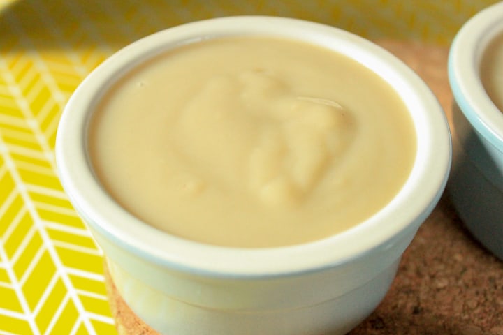 vegan vanilla pudding in a small ramekin. 