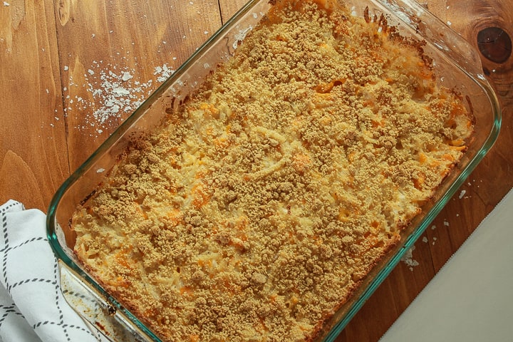 9x13 of vegan funeral potatoes baked. 