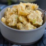 Vegan Potato Salad in a grey bowl.