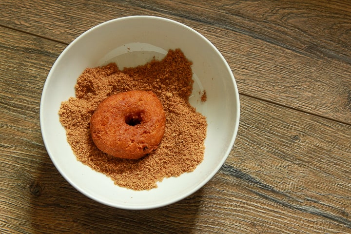 cinnamon and sugar coated vegan pumpkin donuts