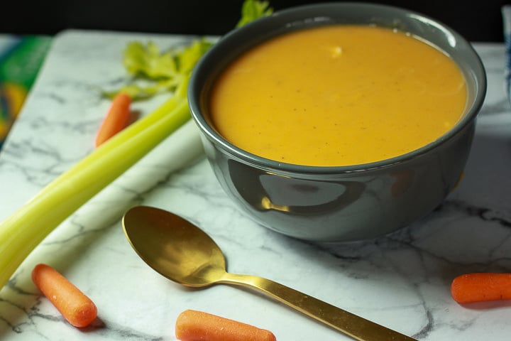 vegan butternut squash soup in a bowl. 