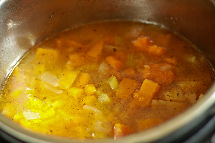 Instant pot vegan soup cooked but not blended in the instant pot. 