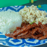 Hawaiian teriyaki soy curls vegan