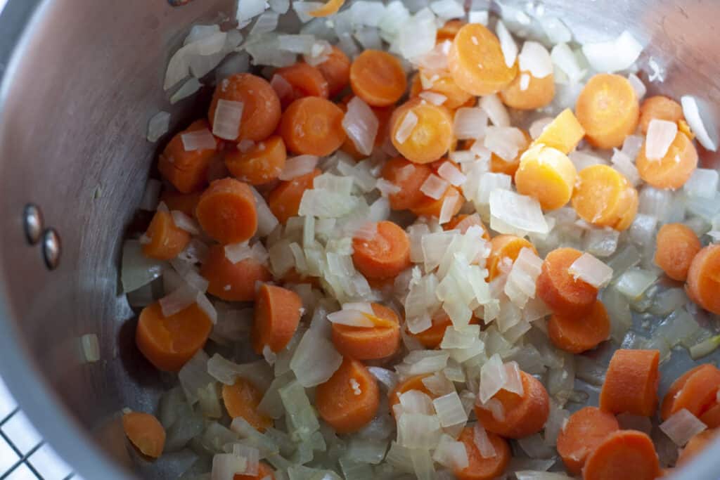 onions and carrots cooking in water