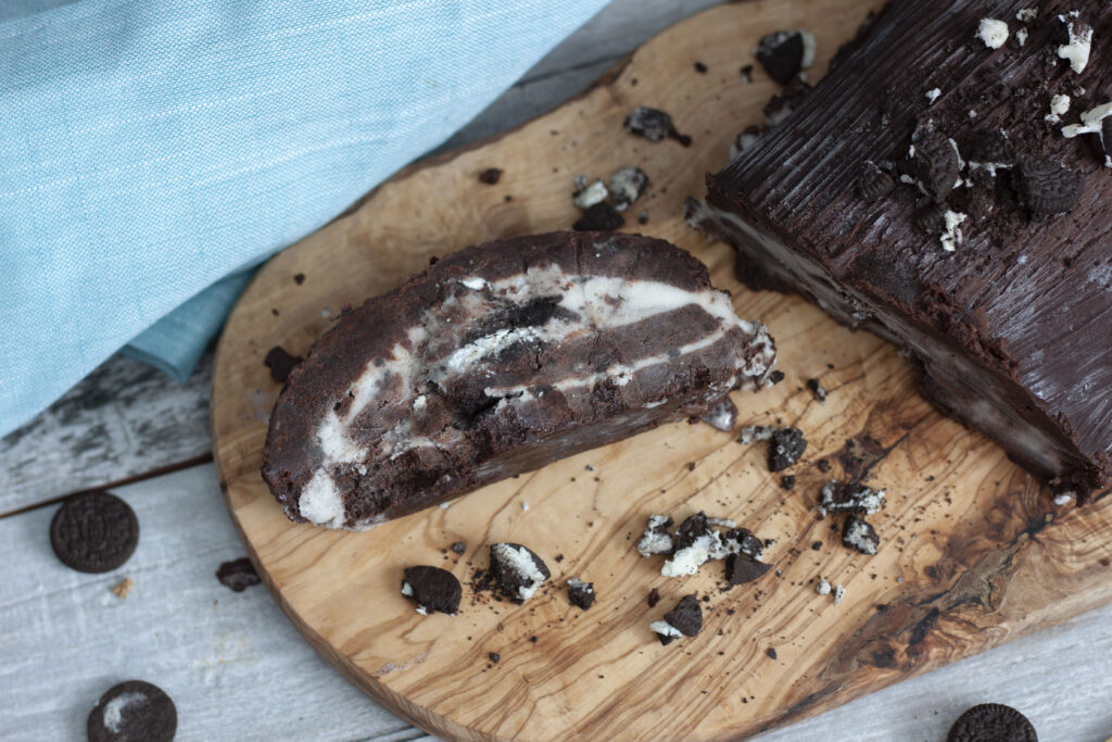 Vegan chocolate ice cream cake slice