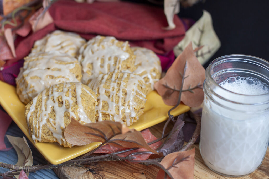 vegan pumpkin cookies with vegan milk