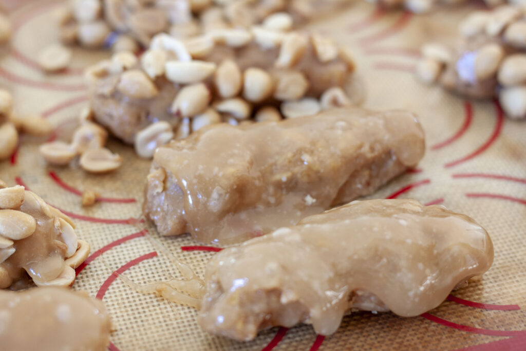 vegan candy bar with caramel before the peanuts
