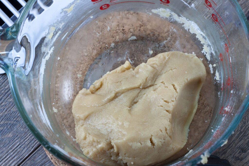 vegan shortbread pie crust in a glass bowl. 