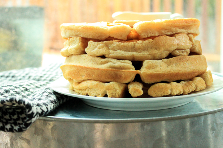 stack of fluffy vegan waffles