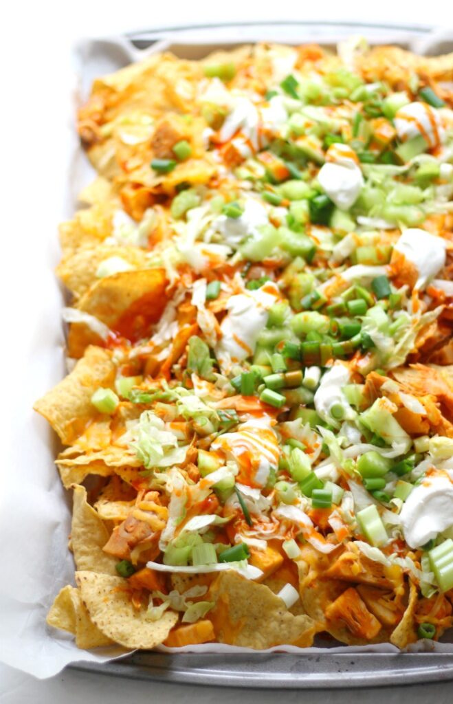 vegan buffalo loaded nachos