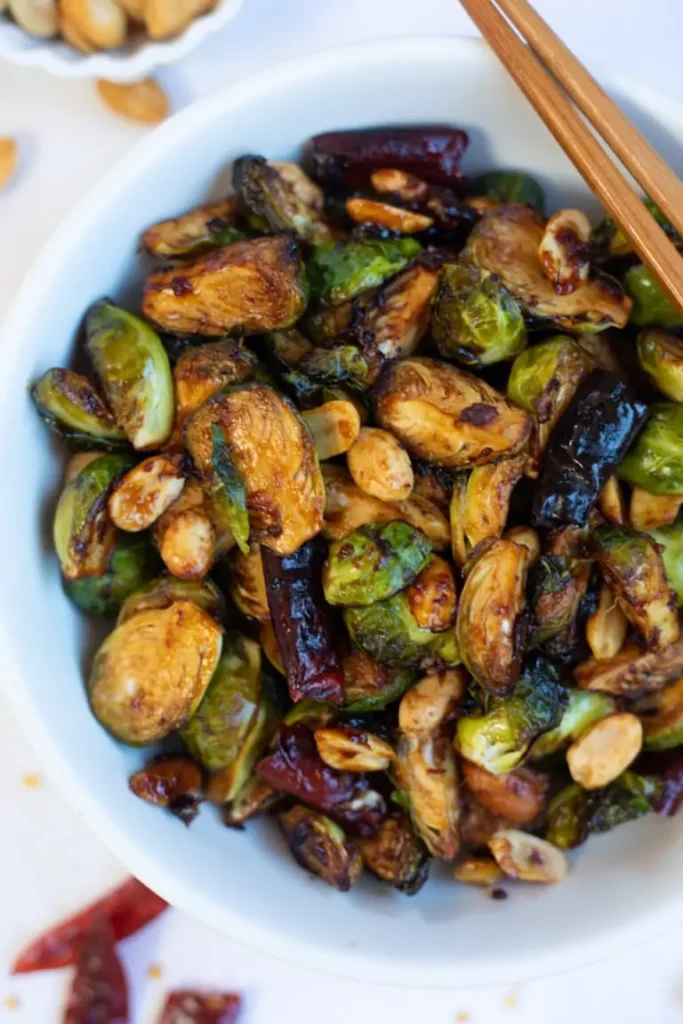 vegan kung pao brussel sprouts