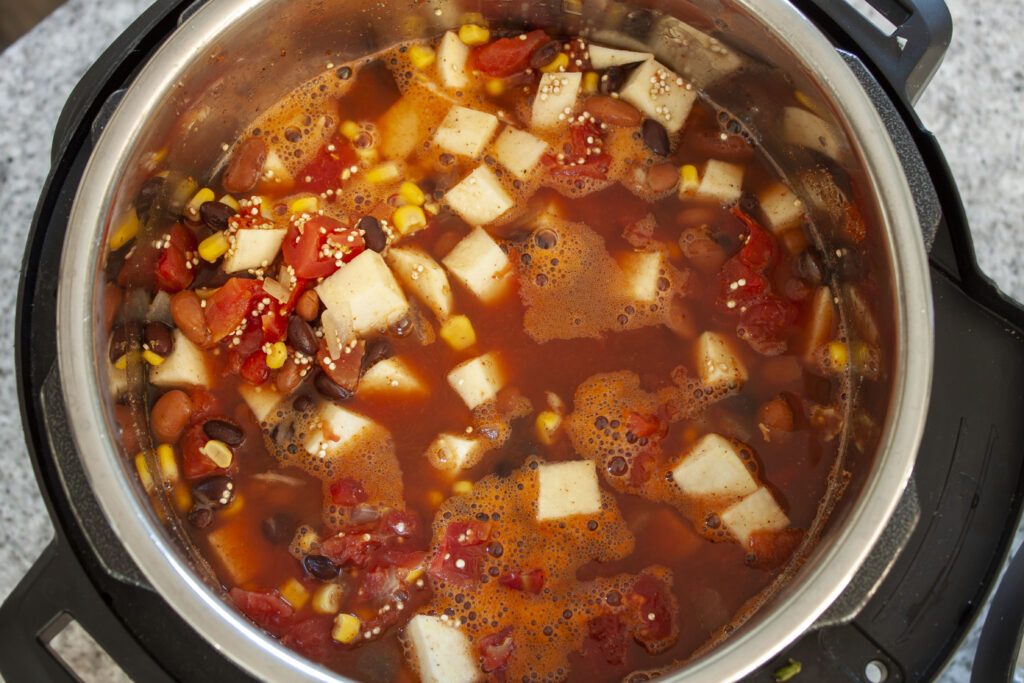 vegan quinoa chili in the instant pot pre cooked