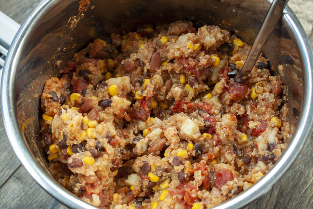 cooked vegan quinoa chili