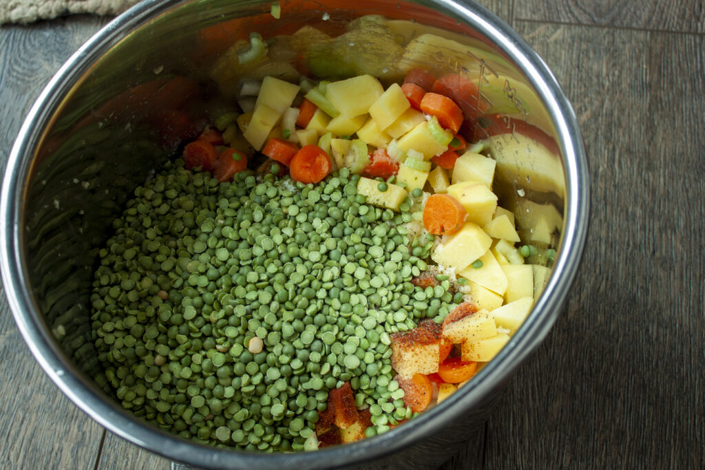 precooked vegan split pea soup in an instant pot