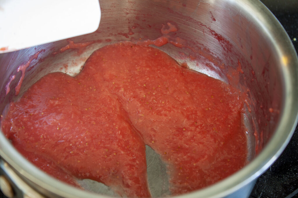 reducing the strawberry puree