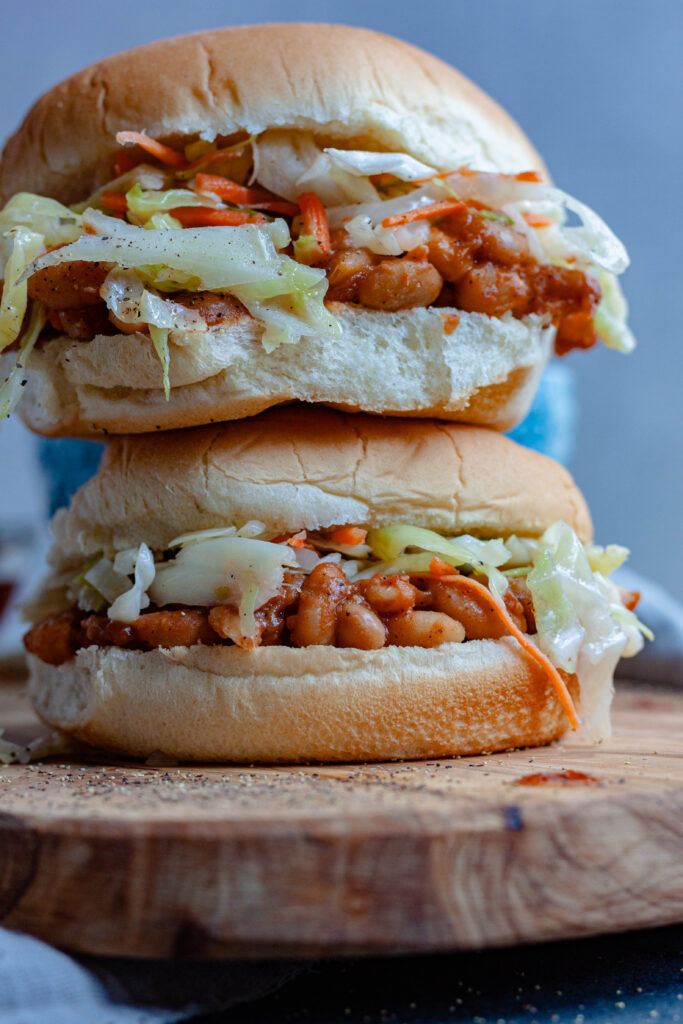 vegan coleslaw on bean burgers