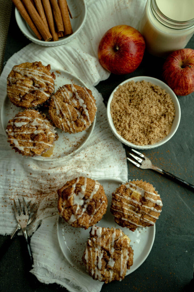 vegan apple muffins with a crumb topping