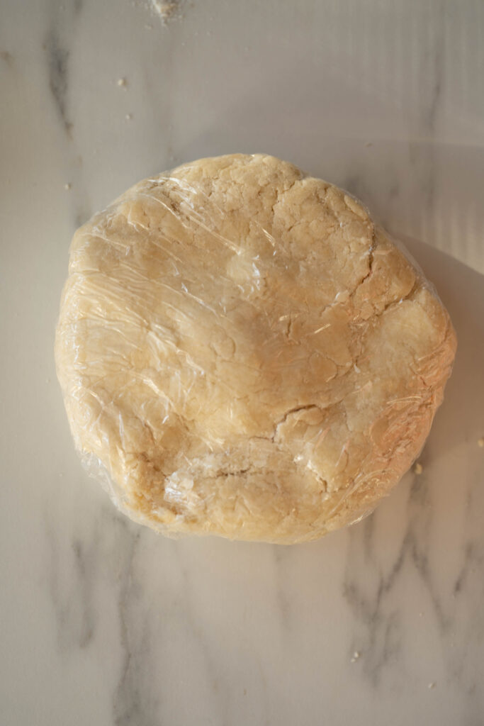 vegan pop tart dough in a disc going into the fridge to chill.