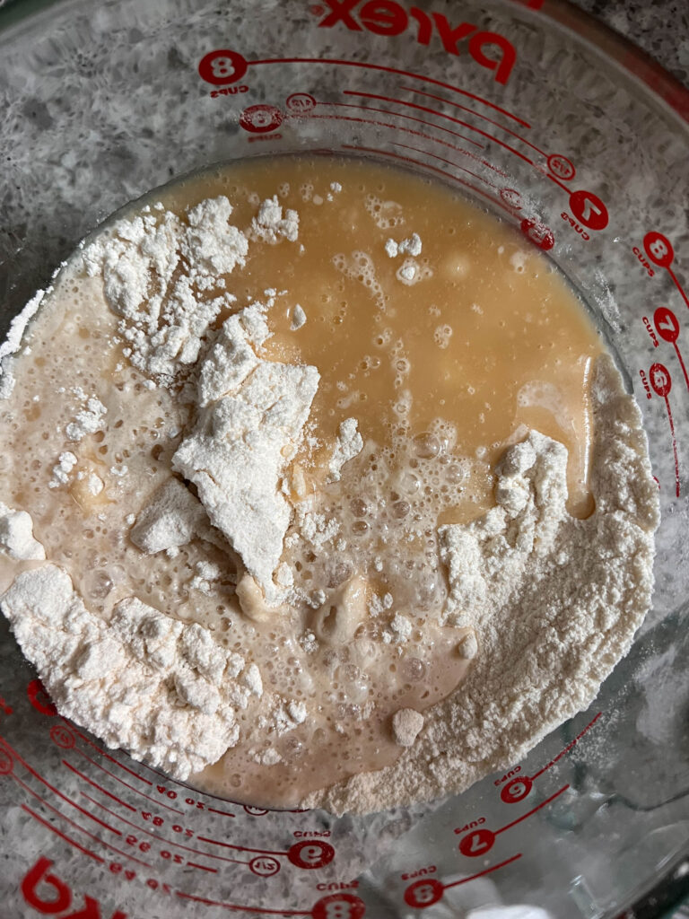 mix the wet ingredients and dry ingredients.
