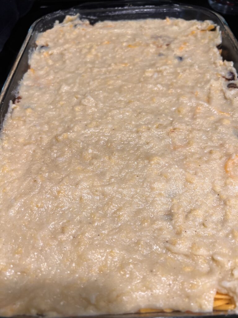 vegan tamale pie topping unbaked