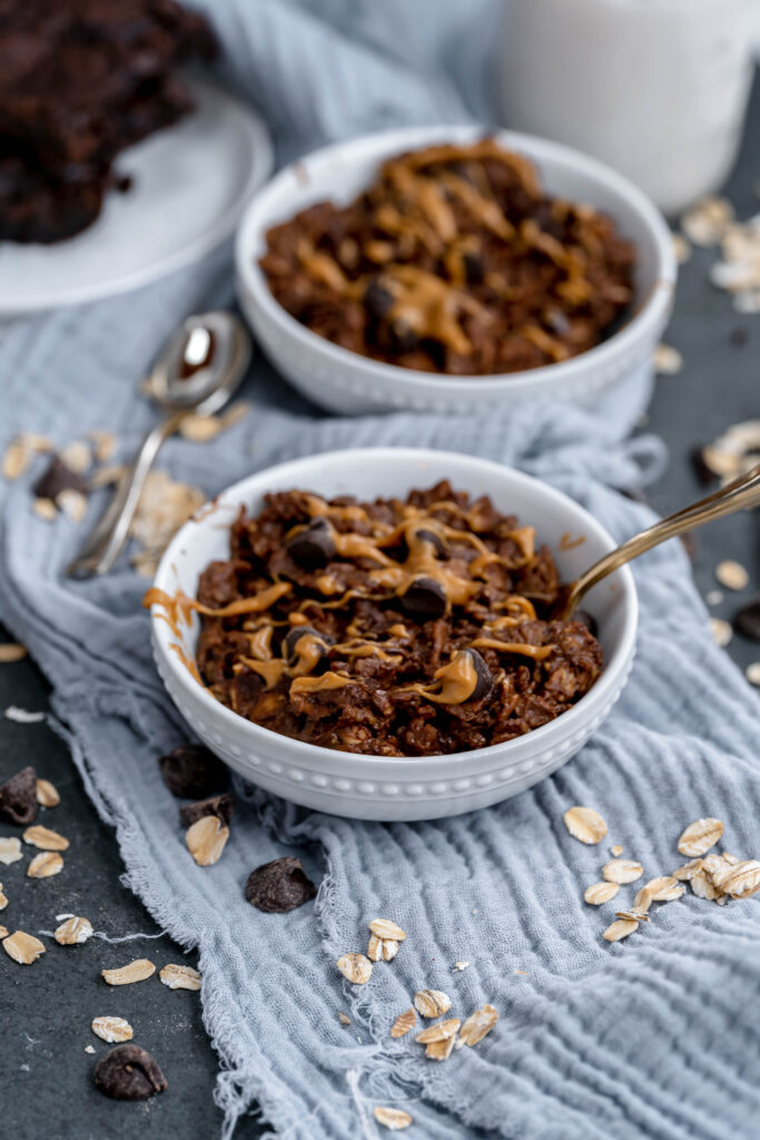 two bowls of vegan brownie oatmeal