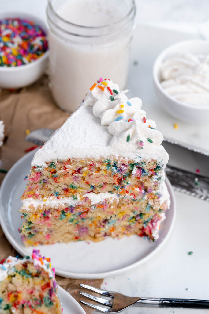 vegan confetti cake slice