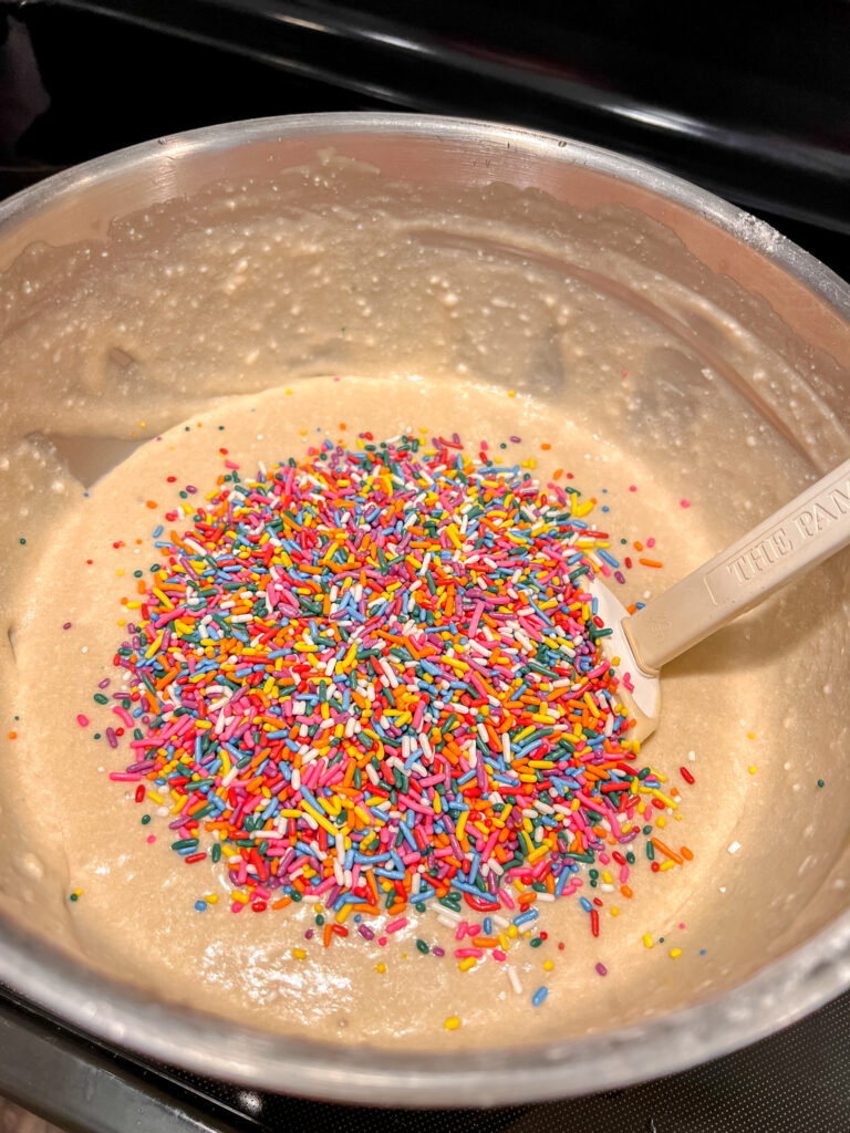 vegan funfetti cake batter with sprinkles before mixing