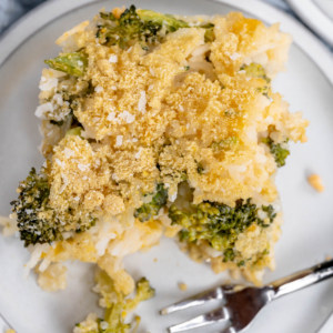 vegan broccoli rice and cheese casserole